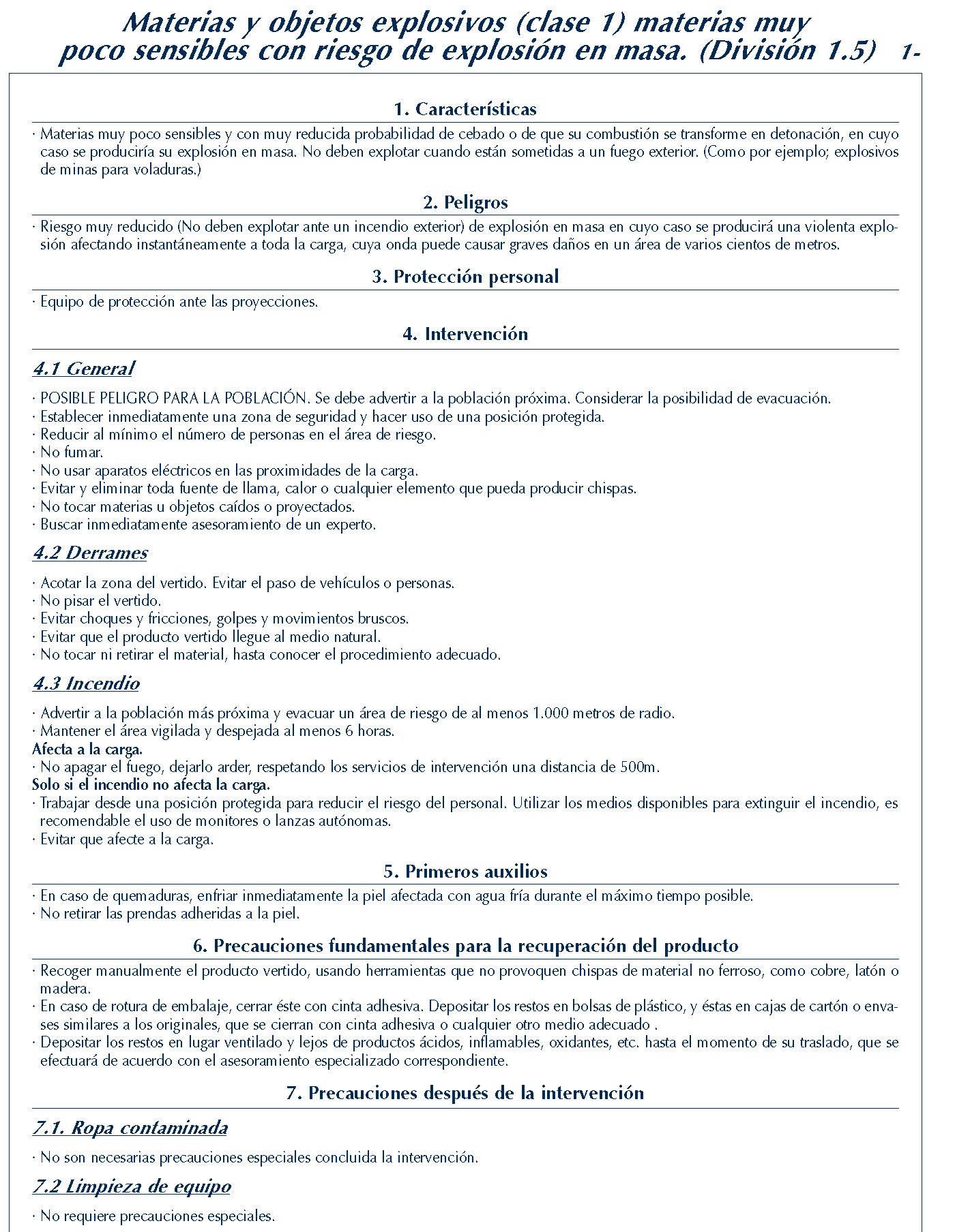 091 FICHA 1-05 CLASE 1 DIVISION 1.5 FICHAS EMERGENCIA